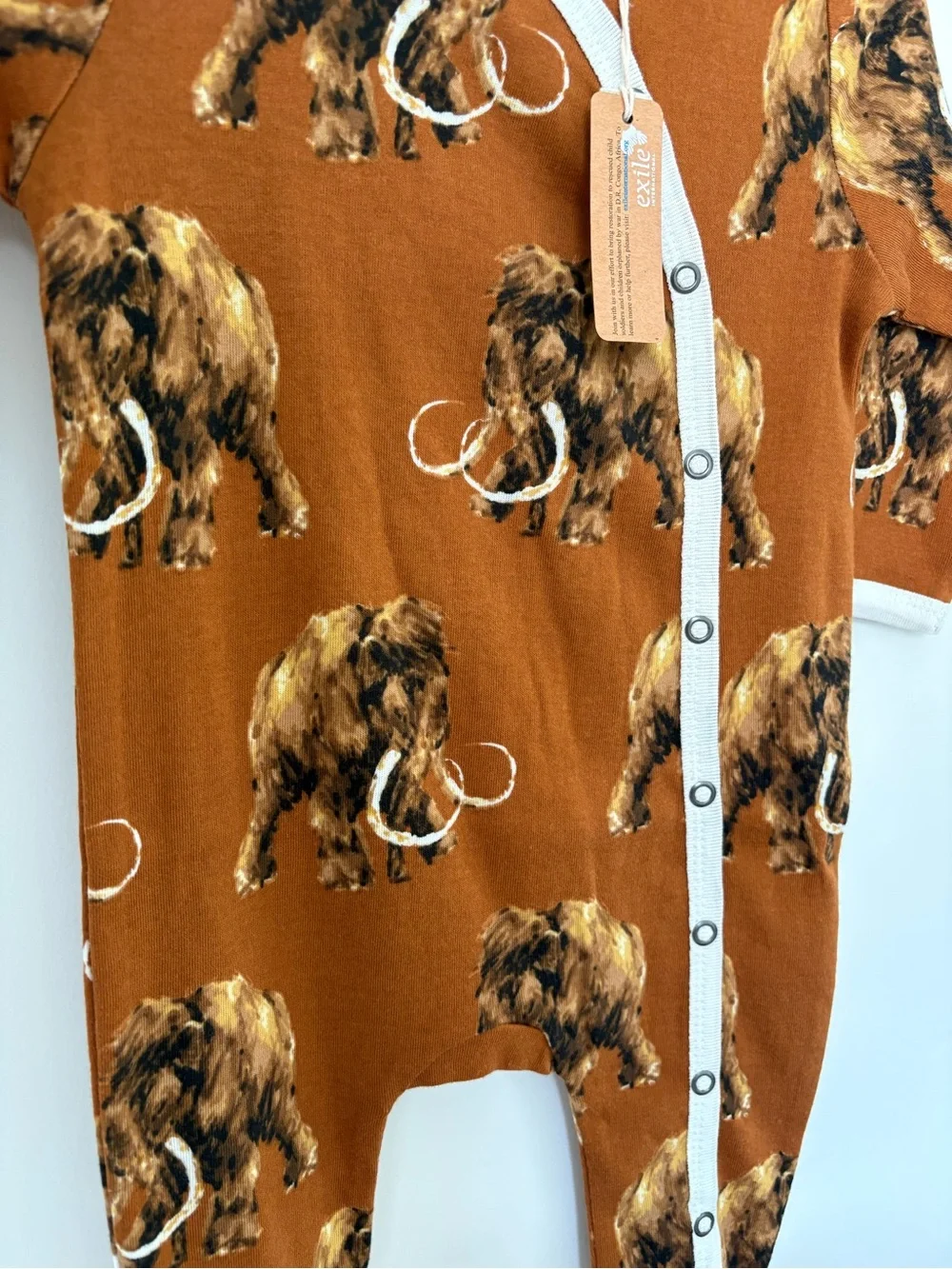 Milkbarn Woolly Mammoth Print Footed One-Piece